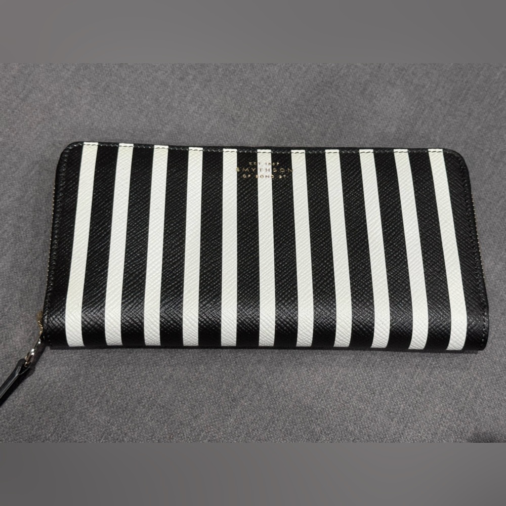 Smythson Black and White Striped Wallet
